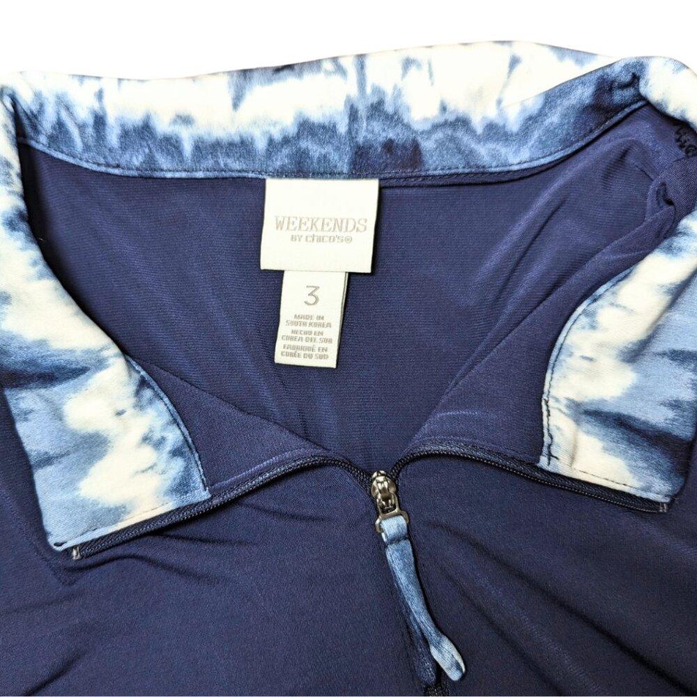 Chico's 3 XL Navy Blue Short Sleeve 1/4 Zip Lightweight Polo w/Tie Dye NWT - Picture 8 of 10
